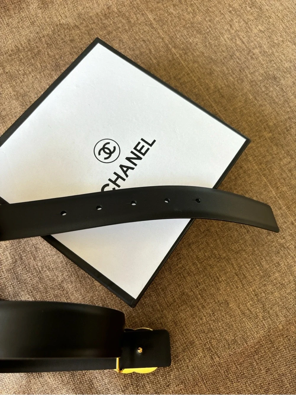 BestCHANEL Black Leather Belt with Gold CC Buckle